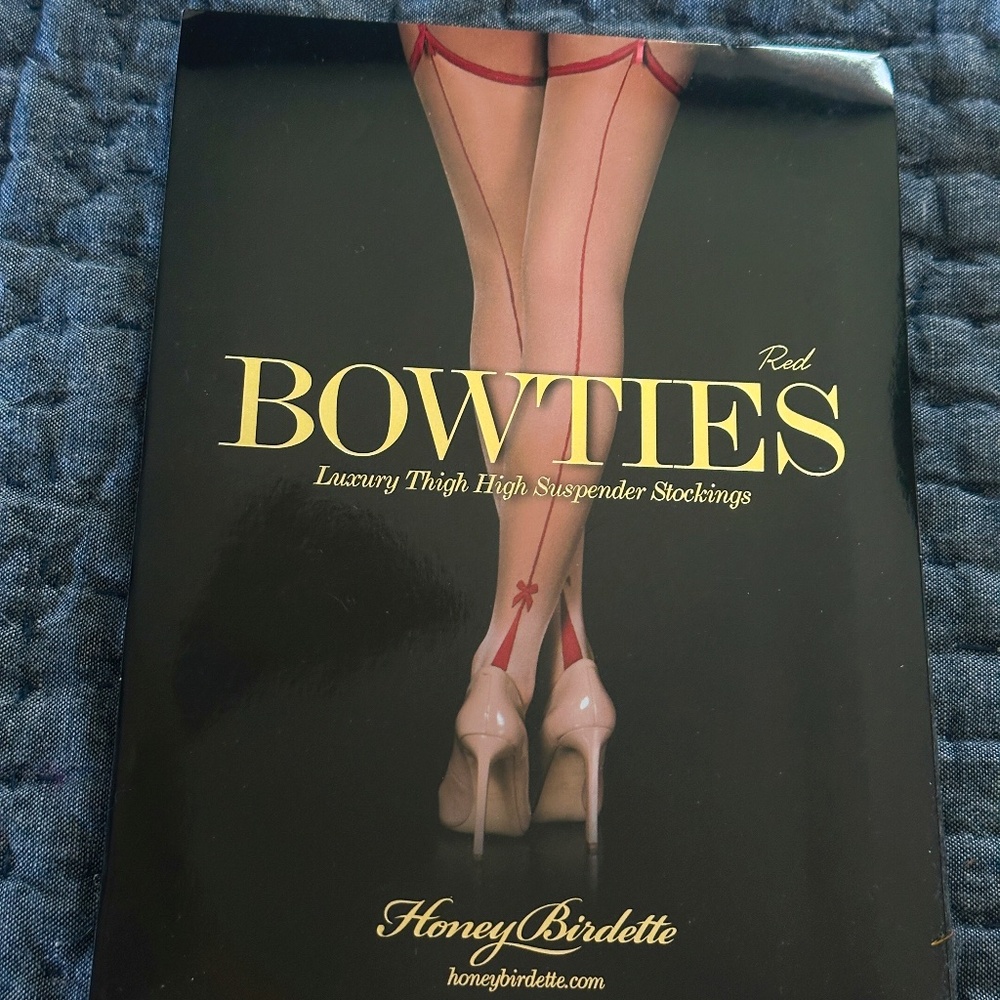 Honey Birdette RED BOWTIES Stockings L